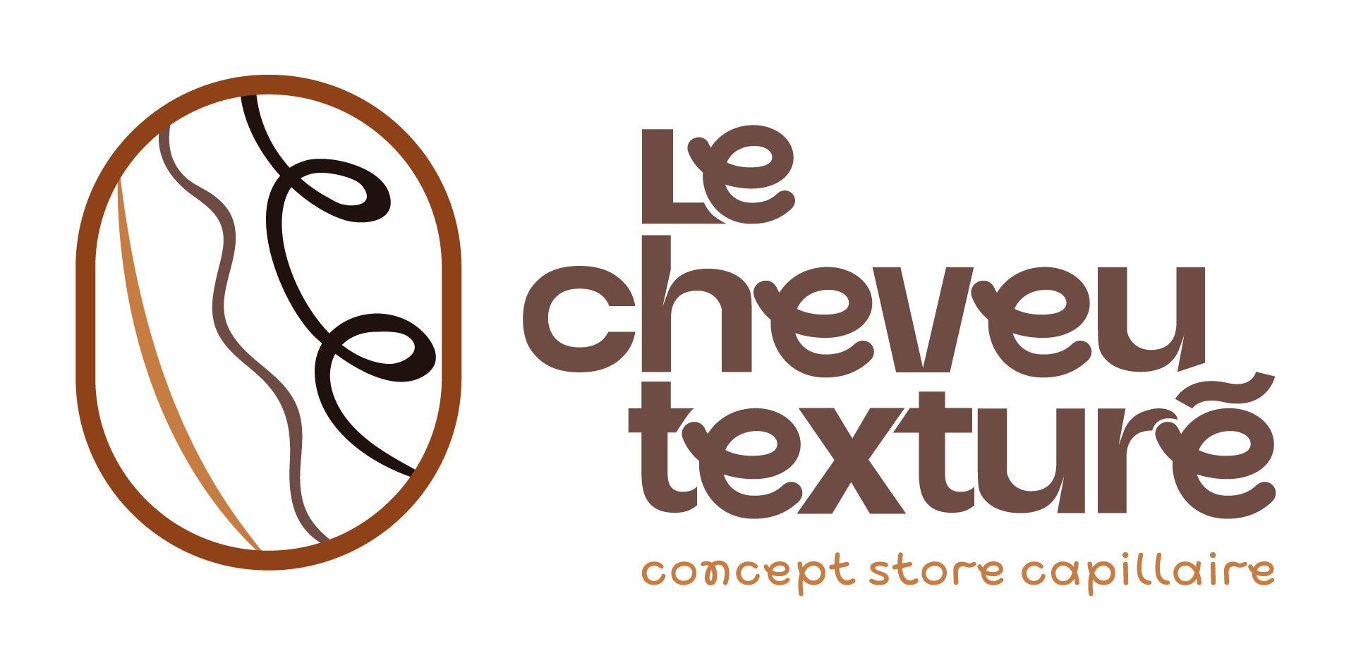 Le cheveu texturé logo et illustration concept store capillaire CMJN